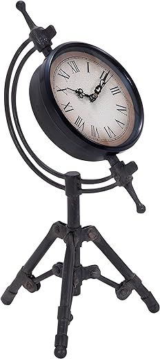 Deco 79 Metal Tripod Clock, 7" x 7" x 14", Black