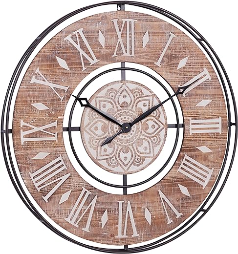 Deco 79 Metal Wall Clock with Wood Accents, 34 x 3 x 34, Brown