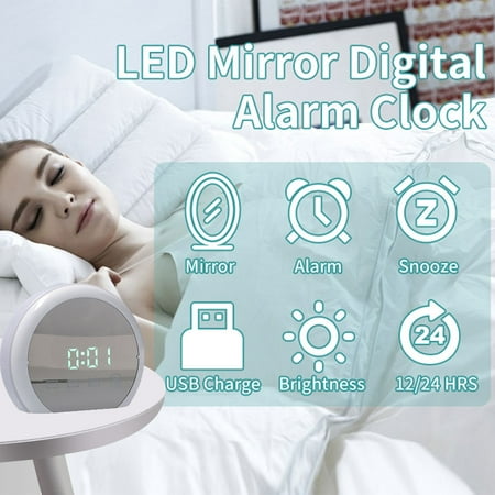 Digital Alarm Clock LED Mirrored with 7 Color Night Light, Snooze Function & 3-Level Brightness