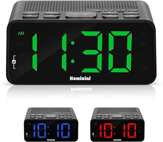 Digital Alarm Clock Radio, Alarm Clocks for Bedrooms with AM/FM Radio, Sleep Timer, Dimmer, Easy Snooze, Battery Backup - 0.6" Green LED Digits