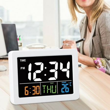 FANJIE Color Large Screen LCD Electronic Desk Alarm Clock With Temperature Date Displa