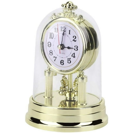 FIGT-Antique Clock, Plastic Table Clock on Stand European Retro Style Living Room Clock Rustic Mantel Clock Farmhouse Clock Silent Table Clock Home Decor (Gold)【07154】