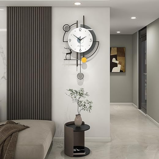 FLEBLE Extra Large Wall Clock for Living Room Decor Modern Wall Clocks Decorative Silent Battery Operated Non-Ticking for Bedroom Office Kitchen Indoor 32 inch Black Pendulum Wall Watch Clock for Home