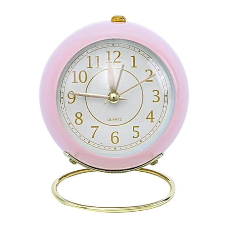 FNGZ Clock Clearance Small Desk Clocks for Shelf Bedroom Office, Table Alarm Clocks, Gold Vintage Metal Living Room Decor Clock Pink