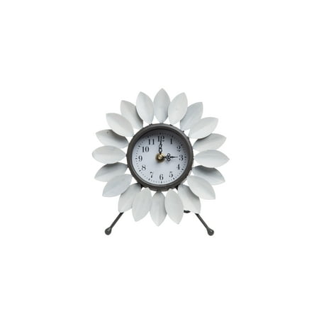 Foreside Home & Garden Distressed Metal Flower Battery Operated Table Clock, White FCTT08516