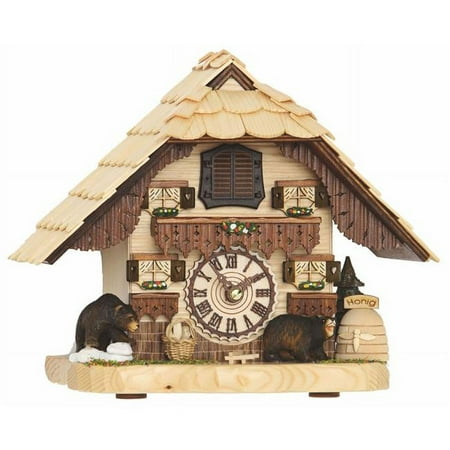 Hermle 66000 Bendorf German Mantel Quartz Cuckoo Clock with Bears-12 Plays Melodies