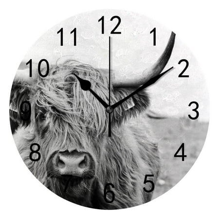 Hidove Round Wall Clock Home Decorative, Bull Wall Clock 10 inch Silent Non Ticking Quartz Battery Operated Clock Easy to Read