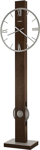 Howard Miller Millerton Floor Clock II 549-122 – Satin Espresso Finish, Modern Metal Dial, Wood Base, Vertical Home Décor, Aged Silver Pendulum, Quartz Movement