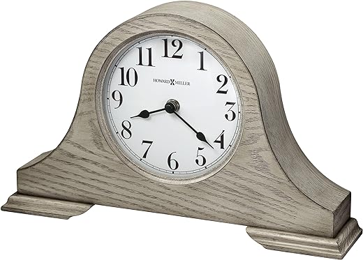 Howard Miller Nampa Mantel Clock 547-751 – Warm Gray Finish, Crisp White Dial, Convex Glass Crystal, Tambour Style, Vintage Home Décor, Quartz Movement