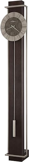 Howard Miller Oscar Floor Clock 615-128 – Satin Ebony Finish, Blackened Steel Finished Dial, Vertical Home Décor, Aged Silver Pendulum, Quartz Movement