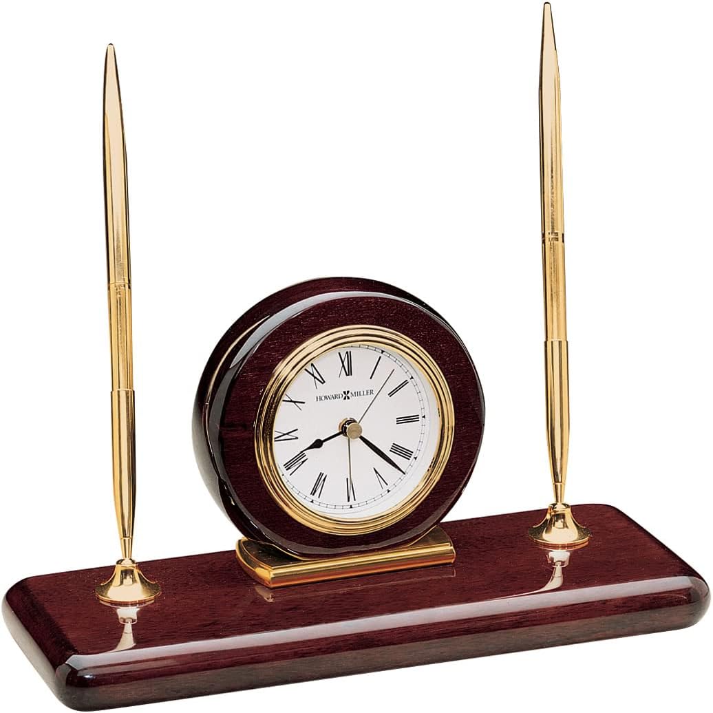 Howard Miller Rosewood Desk Set Table Clock 613-588 – Office Decor with Quartz, Alarm Movement