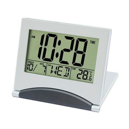 JNGSA Digital Alarm Clock Battery Operated, Desk Clocks with Temperature, Humidity and Date, Large Display Digital Calendar Alarm Clock for Elderly, Bedroom, Office