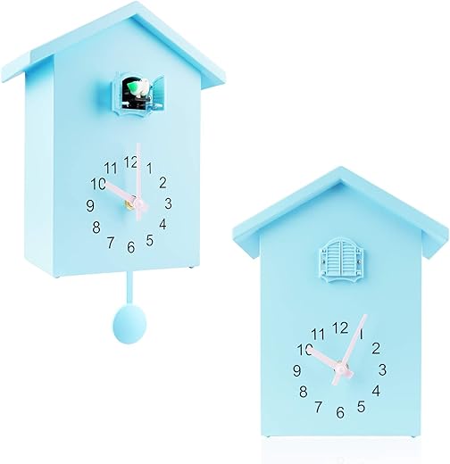 KEYPOWER Cuckoo Clock Cuckoo Wall Clock,Cuckoo Bird Voices Call, Design Clock Pendulum, Bird House, Wall Art Home Living Room Kitchen Office Decoration (Blue)