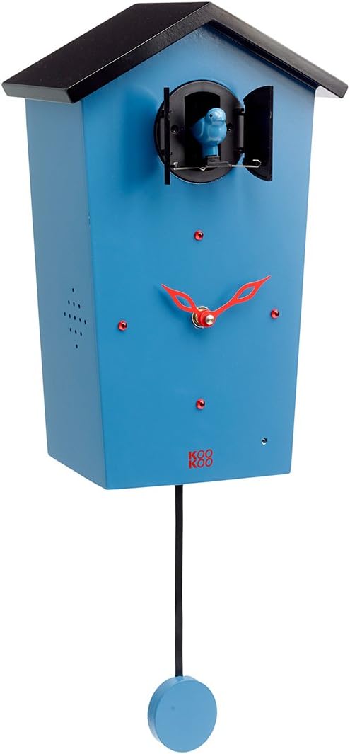 KOOKOO Birdhouse Blue, Modern Design Cuckoo Clock with 12 Natural Bird Voices or Cuckoo Call