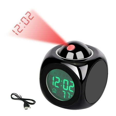 KQJQS Digital Wall Projection Alarm Clock with Weather Stations - LCD Display for Time and Temperature - Colorful LED Projection - Modern and Functional Alarm Clock for Home or Office