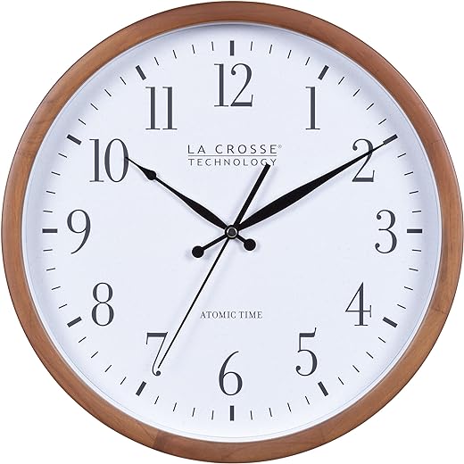 La Crosse Technology 404-50447-INT 12.8" Atomic Walnut Analog Wall Clock