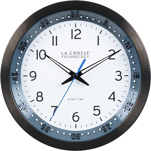 La Crosse Technology 404-54667-INT 10-Inch Atomic Chapter Ring Stainless Steel Analog Clock