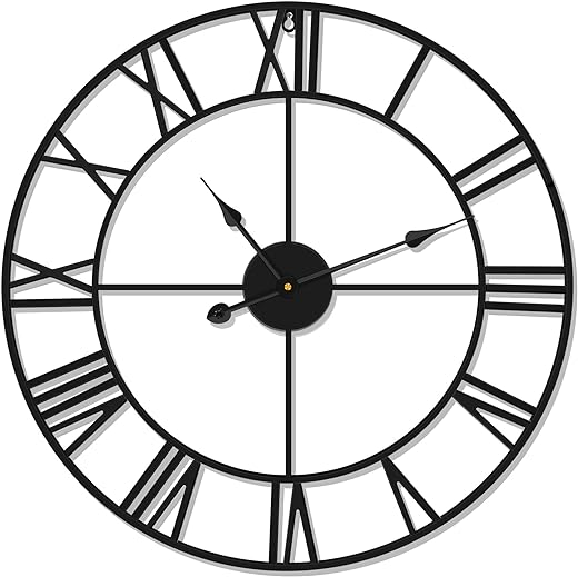 Large Wall Clock Modern Metal Rustic Round Clock Industrial Wall Clock Retro Roman Numeral Silent Little Ticking Battery Operated Vintage Decorative Clock for Living Room Kitchen Bedroom (20 Inch)