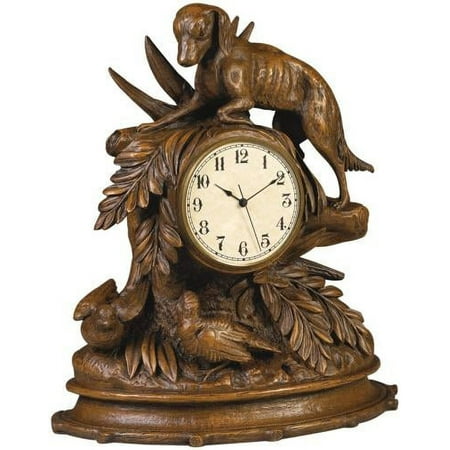 Mantle Mantel Clock TRADITIONAL Rustic Birds Dog Table Top Resin New Batt OK-674