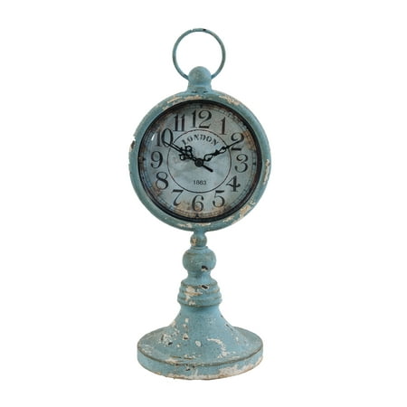 Maykoosh 13 Inch Decorative Table Clock, Iron, Victorian Virtue Inspired Design, Aqua Blue