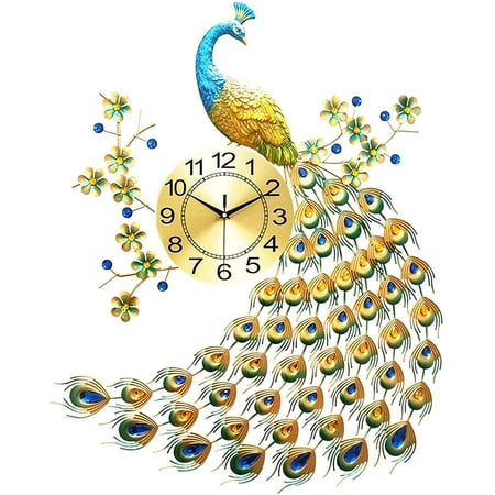 Miumaeov Wall Clocks, Vintage Wall Clock Pea-Cock Wall Clocks Luxury 3D Crystal Quartz Home Decor