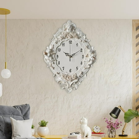 Modern European Decorative Wall Clock Decoration Non Ticking Retro Style Clocks Silent Resin Angel Figurines for Farmhouse Bedroom Loft Dorm Beige