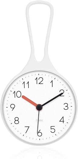 mooas Loop Bathroom Clock (White, 3.16 x 1.31 x 6.02 inch), Waterproof Shower Clock, Kitchen Clock, Non-Ticking Battery Operated