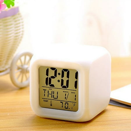 Multi-function 7 Changing Colors LED Digital Alarm Clock Cube Glowing in the Dark Display Time Date Week Temperature