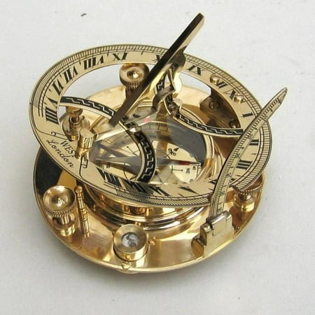 NauticalMart Brass Compass 5 Sundial Clock Calibrated Nautical Gift Table Decor