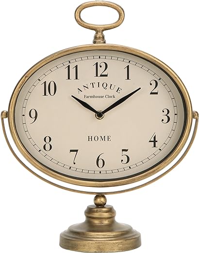 NIKKY HOME Antique Table Clock, Gold Retro Desk Clock with Silent-Non-Ticking Battery Operated Rustic Desk Clock for Living Room, Tabletop, Countertop