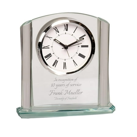 Personalized 6 1/4 Arch Glass Clock Award, Custom Engraved Glass Desk Clock for Employee Appreciation, Recognition, Retirement and More