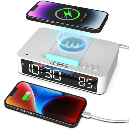 Pinnaco LED Mirror Alarm Clock with Ambient Light and Temperature Display - Multifunctional Desktop Electronic Clock for Android Smartphone