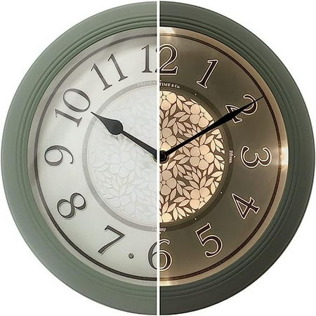 PresenTime & Co 12.6 Indoor Luminous Clock, Silent no ticking, Paris sage green, Lighted Clock with Smart Sensor to turn on/off lights in Low/bright light.