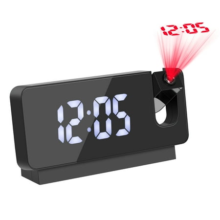 Projection Alarm Clock, Digital Alarm Clock with 180Rotatable Projector and Clear LED Large Display, USB Charger, 12/24H Time Date Temp Display, Adjustable Brightness Digital Clock for Bedroom, Black