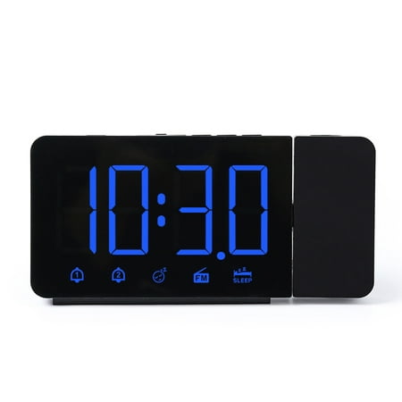 Projector Alarm Clock for Bedroom Ceiling, Projection Digital Clock Radio with USB Charger Ports, Dual Alarms, 4 Dimmer, Large Mirror LED Loud Alarm - blue