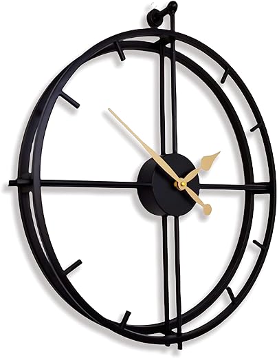 Qukueoy Double Layer Modern Art Big Clock 3D Decorative Large Metal Wall Clocks for Living Room,Minimalism, Battery Operated, 20"x24" (Black)