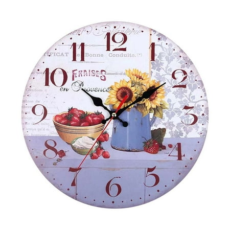 Reduce!Herrnalise 12 Inch Beautiful Sunflower Wall Clock, Vintage Country Floral Silent Non Ticking Clocks, Wooden Round Easy to Read Wall Clock for Kitchen/Living Room/Bedroom/Bathroom