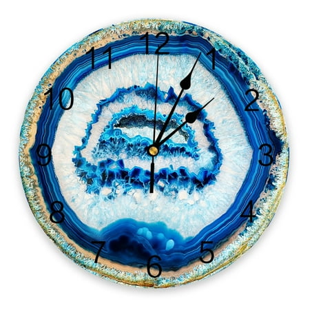 Retro Agate Texture Blue Round Wall Clock Creative Home Decor Living Room Silent Wall Clocks Hanging Watch