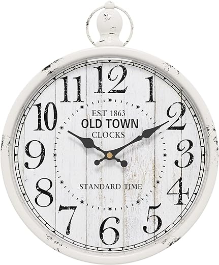 Retro Round Wall Clock. White Vintage Antique Style. Battery Operated Silent Wall Clocks for Farmhouse,Bathroom,Kitchen,Bedroom,Office, (11.8" H x 9.3" W)