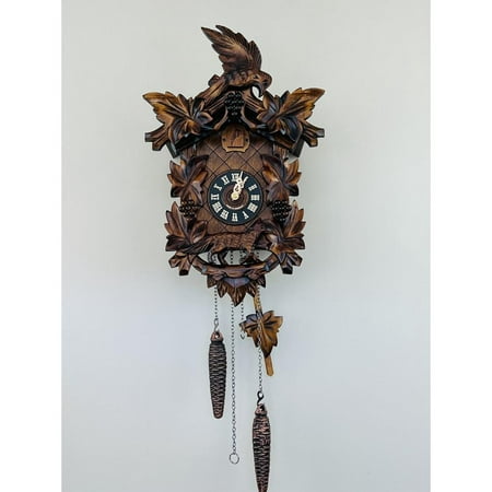 River City Clocks Aesop's Fable Cuckoo Clock with Hand-carved Maple Leaves, Grapes, Bird, and Fox