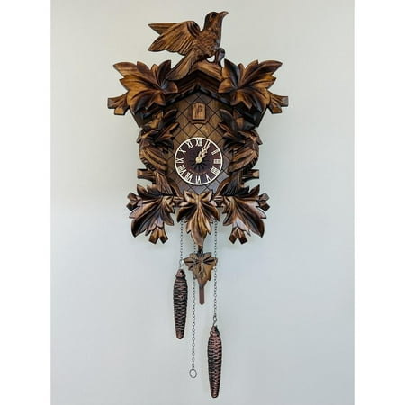 River City Clocks Cuckoo Clock with Seven Hand-carved Maple Leaves and Three Birds