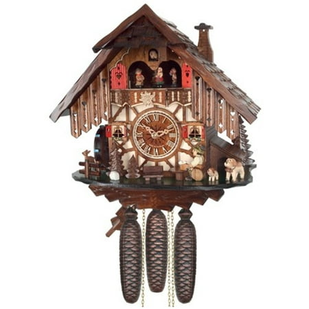 River City Clocks Eight Day Musical Cuckoo Clock Cottage with Beer Drinker and Moving Waterwheel