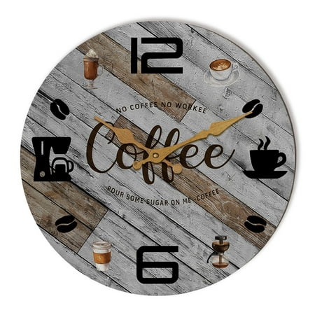 Rustic Kitchen Decor Gray Wall Clock 12 inches Silent Quartz Clocks Roman Numeral Display for Coffee Corner