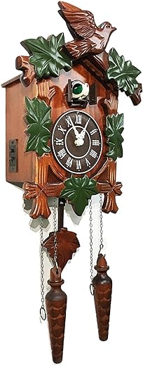 Rylai Cuckoo Clock Vintage Large Wooden Wall Clock Handcrafted 13x9.5 Inch Green