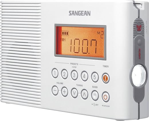 Sangean H201 Portable AM/FM/Weather Alert Digital Tuning Waterproof Shower Radio White