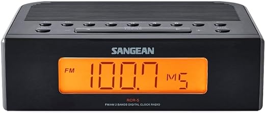 Sangean RCR-5BK Compact AM/FM Digital Tuning Clock Radio, Black, 10 Station Presets (5 AM/5 FM), 4 Alarm Timer Options (Weekday/Weekend/Daily/Once), Digital Tuning, Adjustable Tuning Step, Snooze