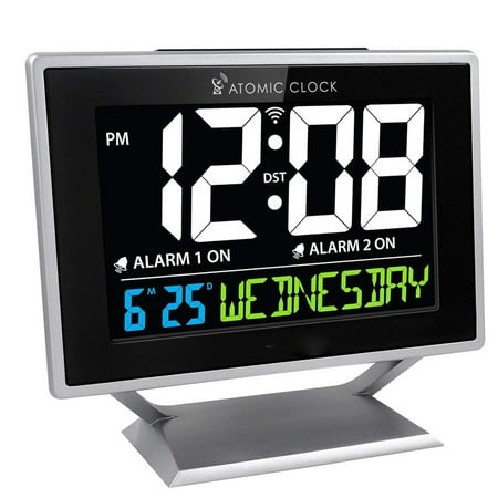 Sharp Desktop Dual Alarm Clock with Color Display - Atomic Accuracy - Calendar & Day of Week Time/Date Display