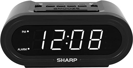 Sharp Digital Alarm with AccuSet - Automatic Smart Clock, Never Needs Setting (Midnight Black-White LED)