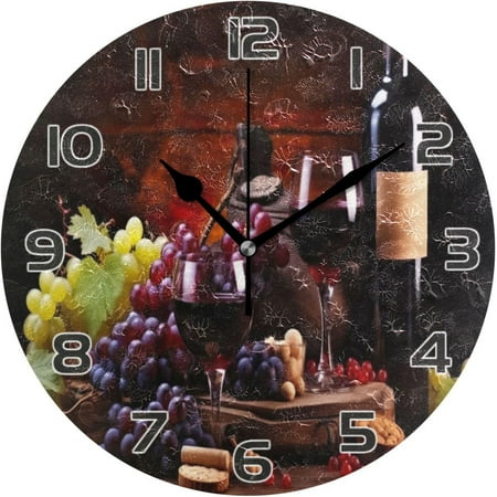 SKYSONIC Vineyard Wine Grape Wall Clock Round Vintage Silent Non Ticking Battery Operated Accurate Arabic Numerals Design for Home Kitchen Living Room Bedroom 10 Inch