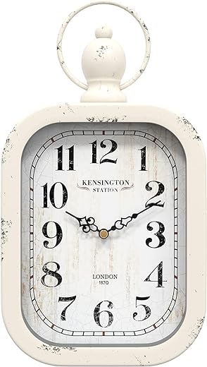 Small Retro Rectangle Wall Clock, White Antique Vintage Style, Battery Operated Silent Decor Wall Clocks for Farmhouse,Bedroom,Kitchen,Bathroom (11 H x 6.1 W)